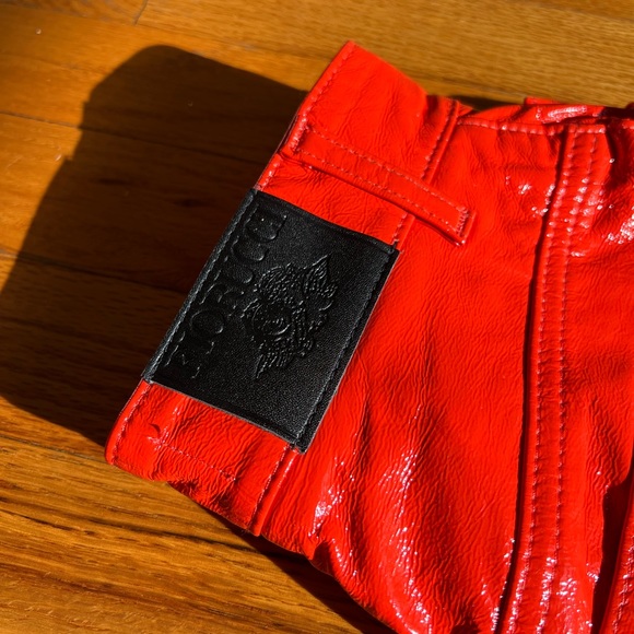 Fiorucci Yves Cigarette Straight Leg Vinyl Pant in Orange Red 23 - Picture 3 of 14